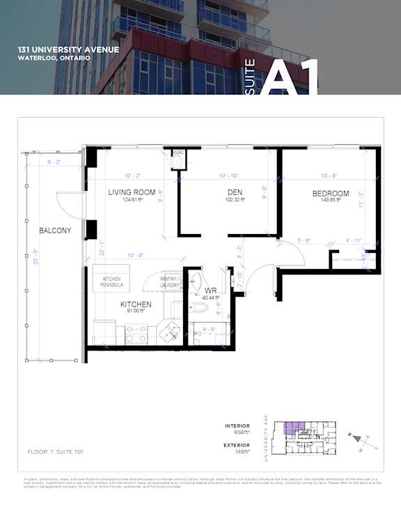 Floor Plan  1 Bedroom plus Den