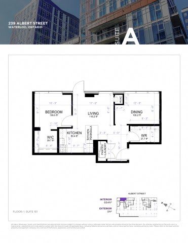 Floor plan for a suite in a building at 239 Albert Street, Waterloo, Ontario.