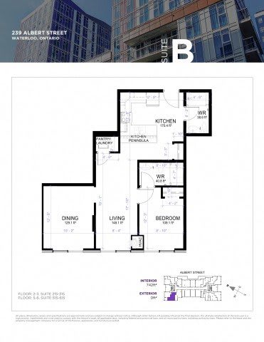 Floor plan for a suite in a building located at 239 Albert Street, Waterloo, Ontario.