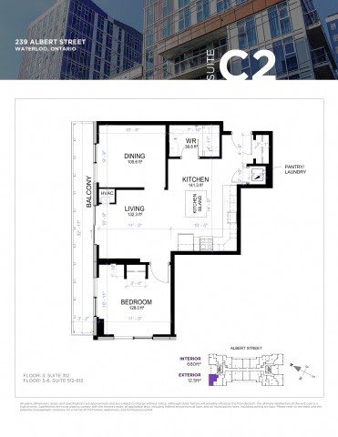 A floor plan for a suite at 239 Albert Street in Waterloo, Ontario.