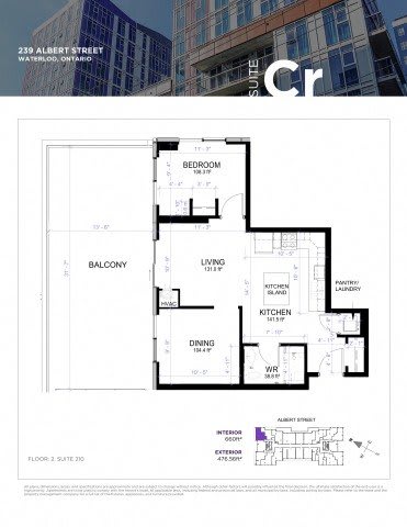 Floor plan for a suite in a building at 239 Albert Street, Waterloo, Ontario.