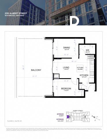 A floor plan for a suite at 239 Albert Street in Waterford, Ontario.