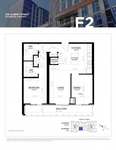 A floor plan for a suite at 239 Albert Street in Waterloo, Ontario.