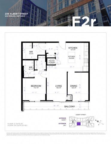 A floor plan for a suite in a building at 239 Albert Street, Waterloo, Ontario.