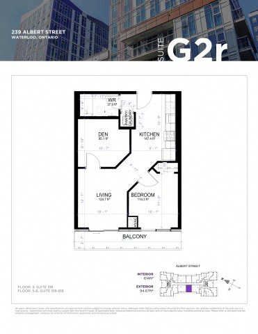 A floor plan for a suite in a building at 239 Albert Street, Waterloo, Ontario.