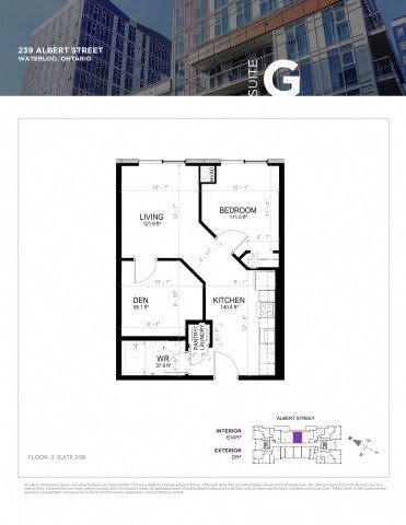 Floor plan for a suite in a building at 239 Albert Street, Waterloo, Ontario.