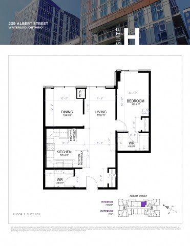 Floor plan for a suite in a building located at 239 Albert Street, Waterloo, Ontario.