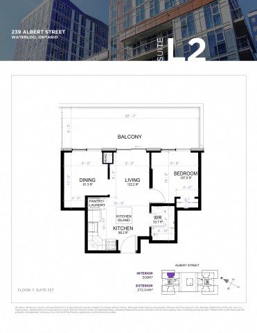 Floor plan for a suite at 239 Albert Street, Waterloo, Ontario.