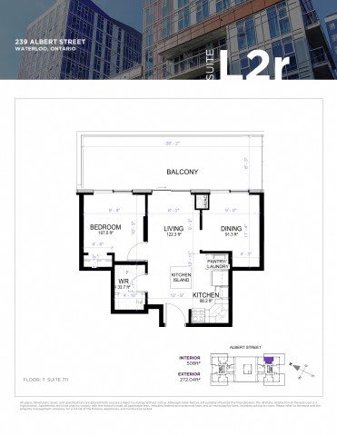 Floor plan for a suite at 239 Albert Street, Waterloo, Ontario.