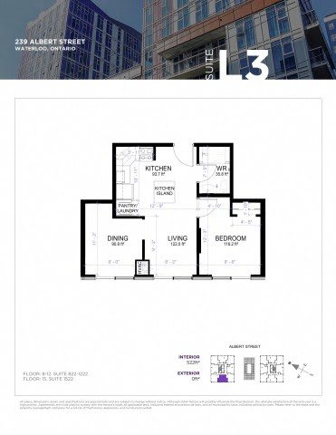 Floor plan for a condo unit at 239 Albert Street in Waterloo, Ontario.