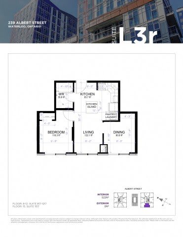 A floor plan for a suite at 239 Albert Street in Waterloo, Ontario.