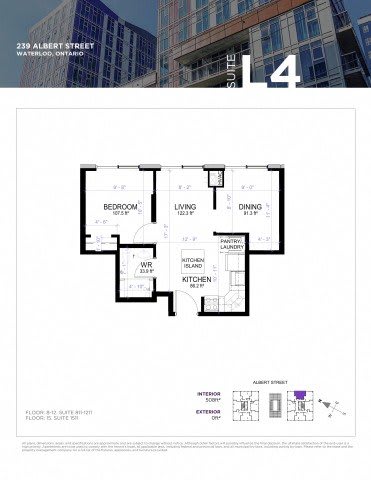 Floor plan for a suite in a building located at 239 Albert Street, Waterloo, Ontario.