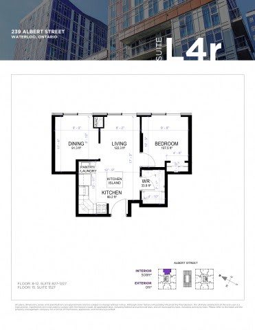 Floor plan for a suite in a building located at 239 Albert Street, Waterloo, Ontario.
