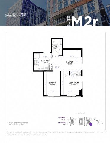 A floor plan for a suite at 239 Albert Street in Waterloo, Ontario.