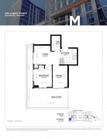 A floor plan for a suite at 239 Albert Street in Waterloo, Ontario.