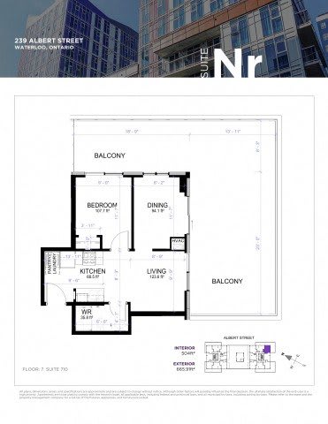 Floor plan for a suite at 239 Albert Street, Waterloo, Ontario.