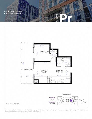 Floor plan for a suite at 239 Albert Street, Waterloo, Ontario.