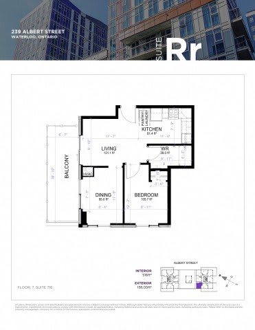 A floor plan for a suite at 239 Albert Street in Waterloo, Ontario.