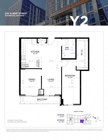 A floor plan for a suite at 239 Albert Street in Waterloo, Ontario.