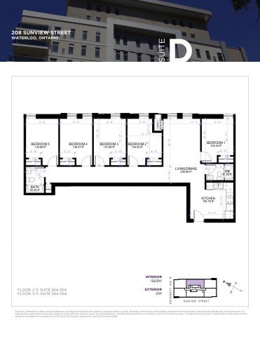 A floor plan for a suite at 208 Sunview Street in Waterloo, Ontario.