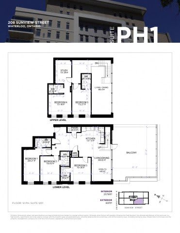 A floor plan for a suite at 208 Sunview Street in Waterloo, Ontario.
