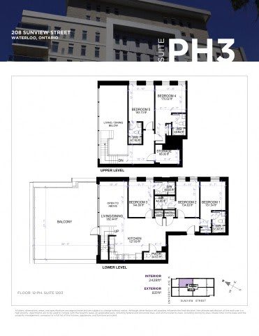 A floor plan for a suite at PH3 is shown with detailed measurements.