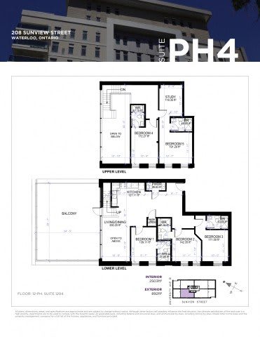A floor plan for a suite at 208 Sunview Street in Waterloo, Ontario.