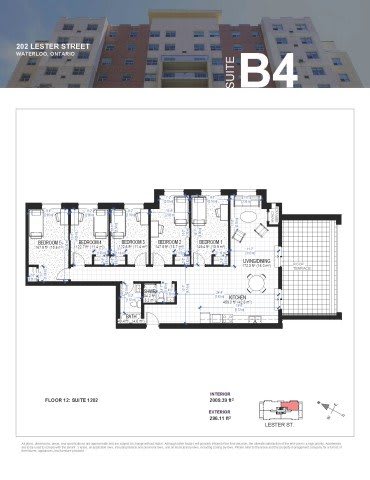 A floor plan for a suite in a building located at 206 Lester Street, Waterloo, Ontario.