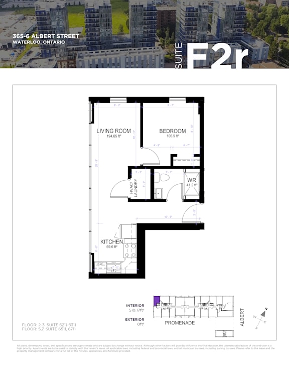 A floor plan for a suite in a building located at 365-6 Albert Street, Waterloo, Ontario.