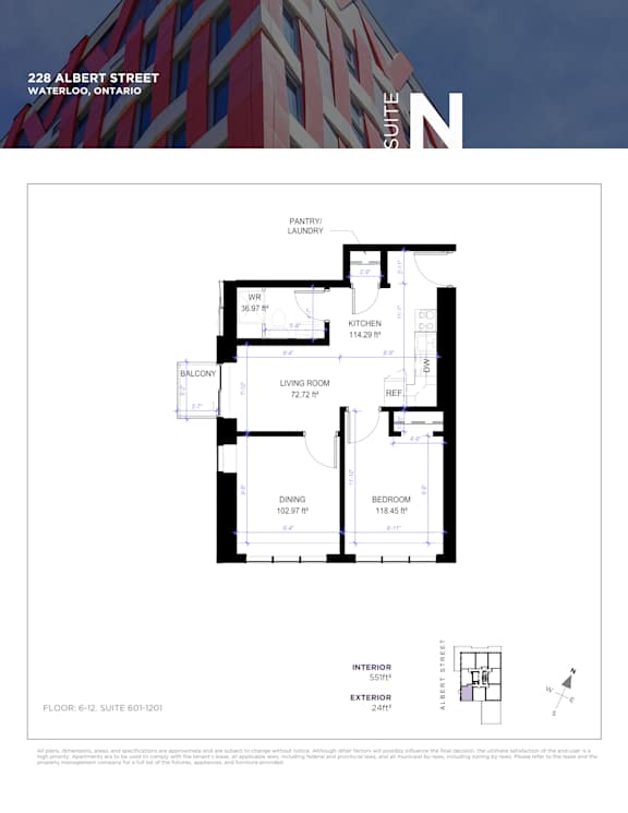 Floor plan for a suite on the 22nd floor of a building.