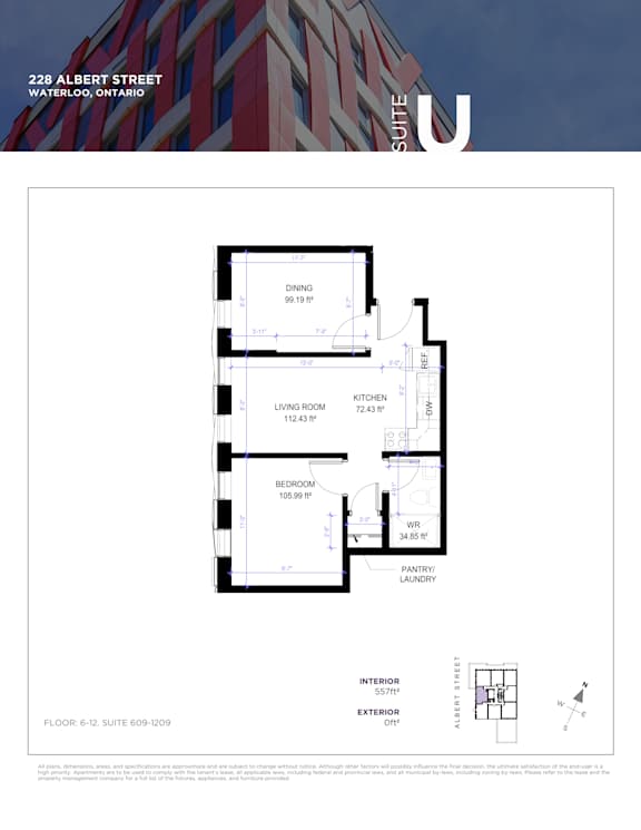 Floor plan for a suite at 22B Albert Street, Waterloo, Ontario.