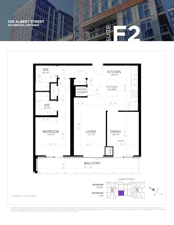 A floor plan for a suite in a building located at 239 Albert Street, Waterloo, Ontario.