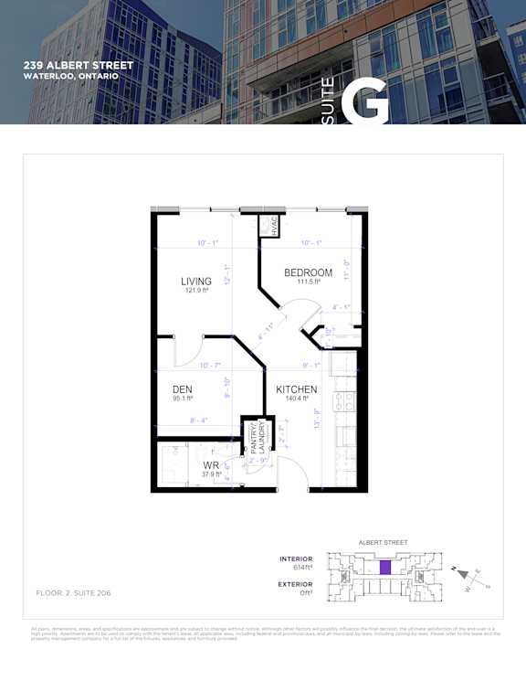 Floor plan for a suite in a building located at 239 Albert Street, Waterloo, Ontario.