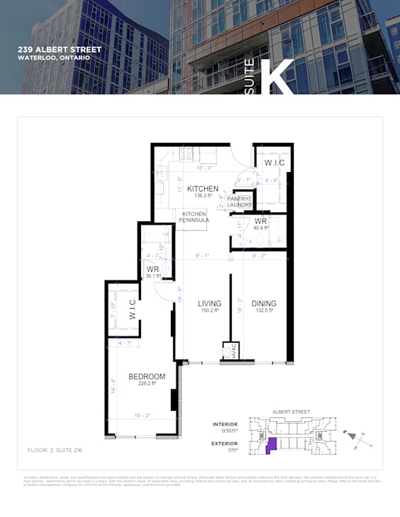 Floor plan for a suite in a building located at 239 Albert Street, Waterloo, Ontario.
