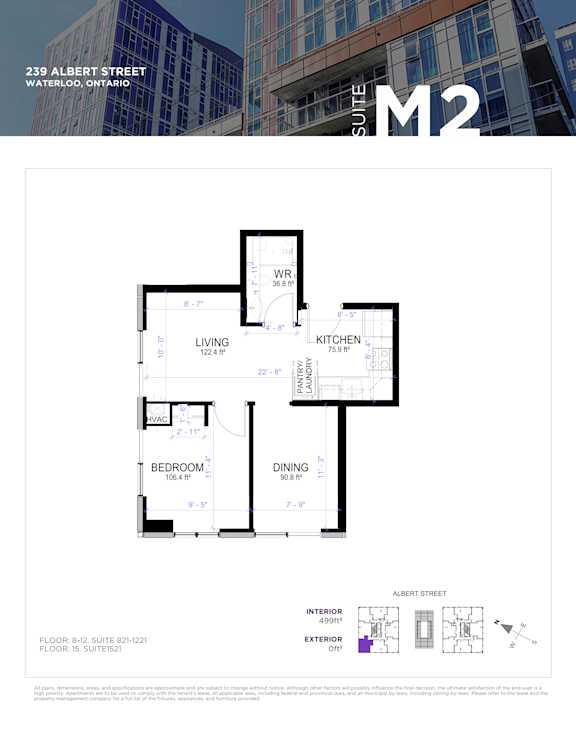 A floor plan for a suite in a building at 239 Albert Street, Waterloo, Ontario.