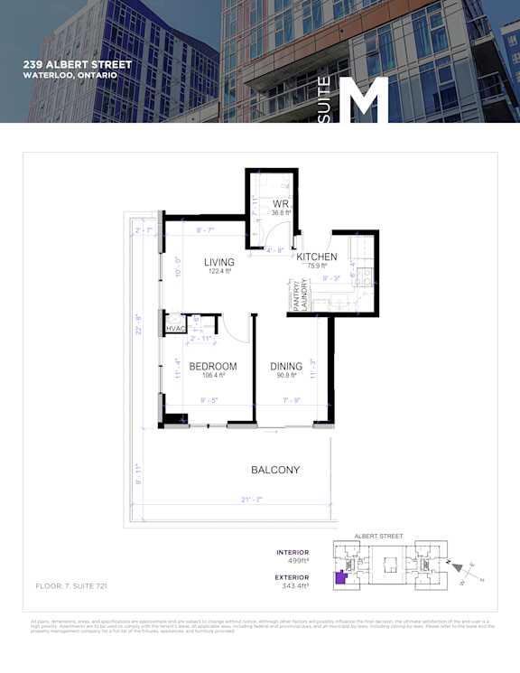 Floor plan for a suite in a building located at 239 Albert Street, Waterloo, Ontario.