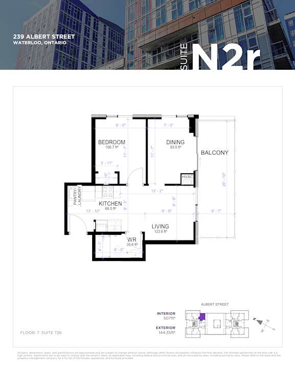 Floor plan for a suite in a building located at 239 Albert Street, Waterloo, Ontario.