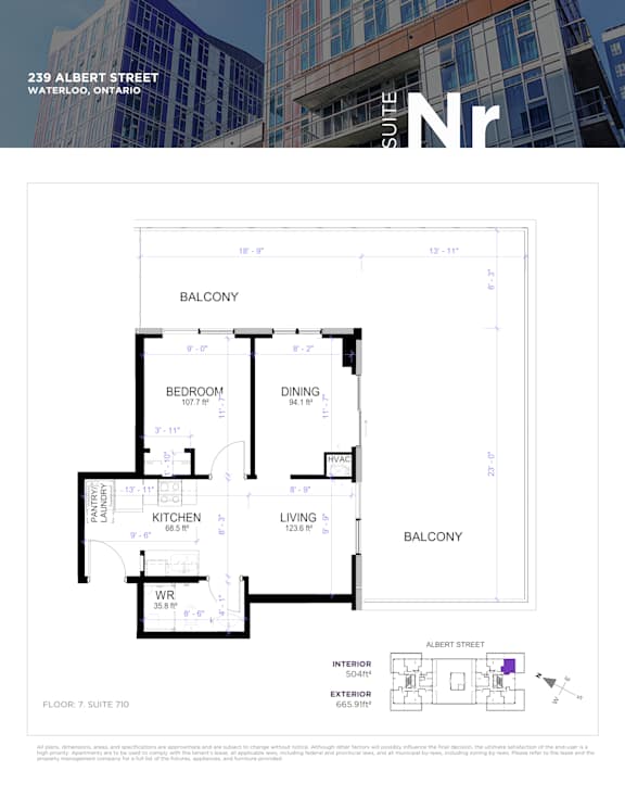 Floor plan for a suite in a building located at 239 Albert Street, Waterloo, Ontario.
