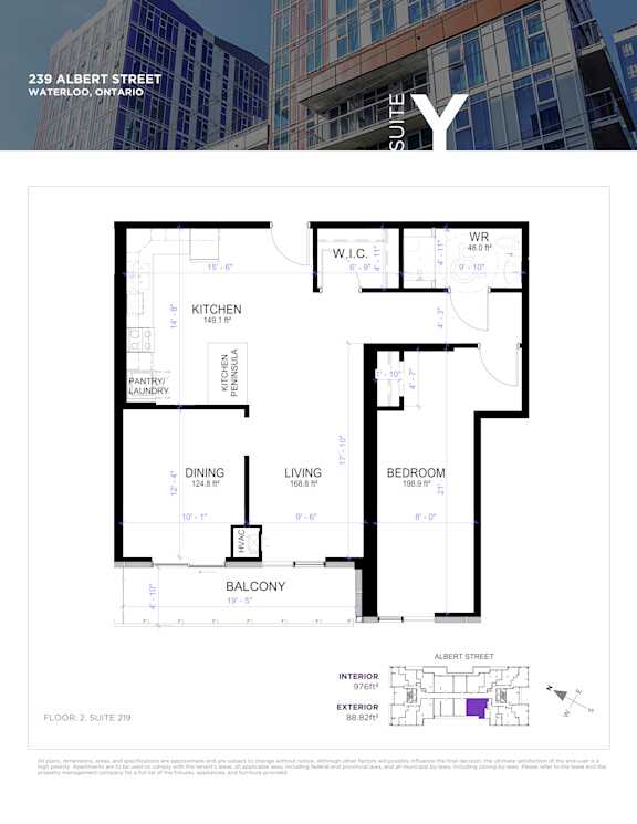 A floor plan for a suite in a building at 239 Albert Street, Waterloo, Ontario.