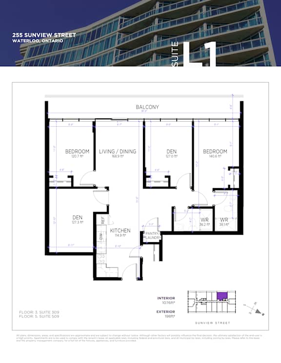 A floor plan for a suite at 255 Sunview Street.