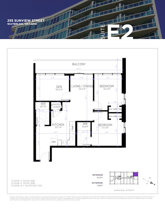 A floor plan for a suite in a building located at 255 Sunview Street, Waterloo, Ontario.