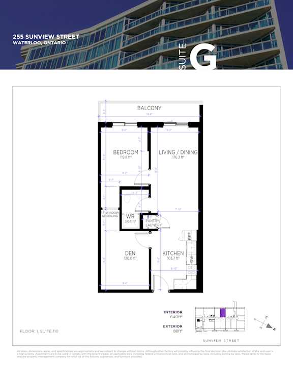 A floor plan for a suite in a building located at 255 Sunview Street, Waterloo, Ontario.