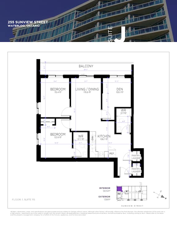 A floor plan for a suite at 255 Sunview Street.
