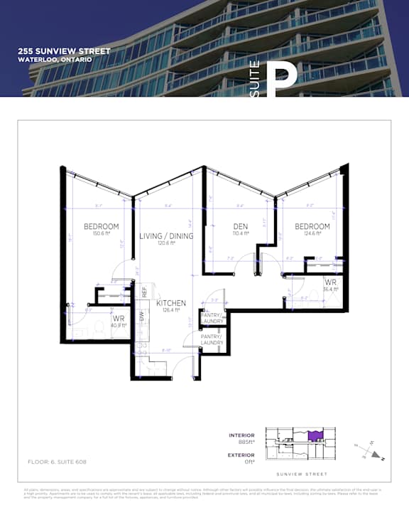 A floor plan for a suite at 255 Sunview Street in Waterloo, Ontario.