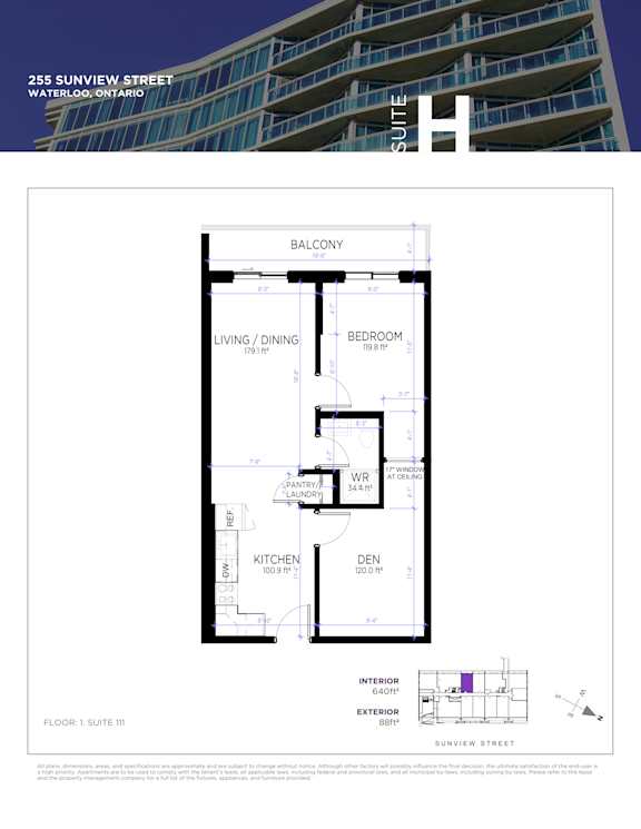 A floor plan for a suite in a building located at 255 Sunview Street, Waterloo, Ontario.