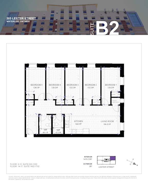 Floor plan for a suite at 203 Lester Street, Waterloo, Ontario.