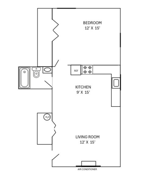 floor plan of a 1 bedroom 1 bathroom unit