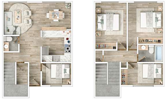 A floor plan of a two-bedroom apartment with a living room, kitchen, and bathroom.