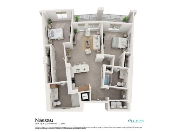 A floor plan of a two bedroom apartment.