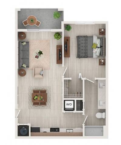 a bedroom floor plan with a bed and a living room